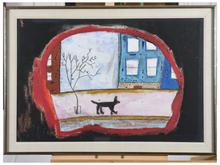 Sans titre (Tête et chien marchant dans la rue), 1980