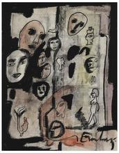 Sans titre (Femme nue debout et visages, bords noir), vers 1964-66