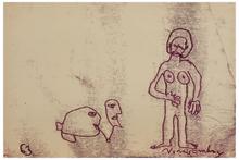Sans titre (Femme nue débout et deux visages), 1963
