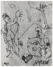 Sans titre (Figure debout de dos, deux visages de profil, arbre), 1966