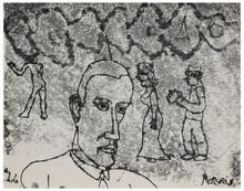Sans titre (Buste d'homme de trois-quart, trois figures debout), 1966