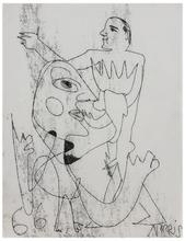 Sans titre (Masque de profil et homme debout bras tendu), 1966