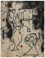 Sans titre (Vase de fleurs, chaise et coupe de fruits), 1956