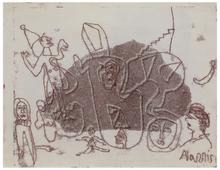 Sans titre (Figures et masque sur fond rouge), vers 1960-65