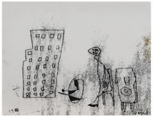 Sans titre (Figure assise et batîment), 1966