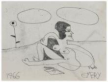 Sans titre (Femme nue assise et fleur), 1966