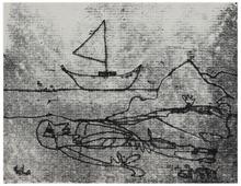 Sans titre (Figure allongée et voilier), 1966