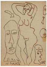 Sans titre (Femme nue bras levés, figure en buste), 1956