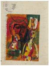 Sans titre (Deux figures en pied, trois visages de profil), vers 1963
