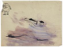 Sans titre (Abstraction et figure tête baissée), 1956