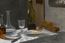 Nature morte à la bouteille, la carafe, au pain et au vin