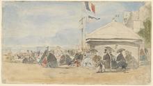 L'Abri de plage aux drapeaux à Trouville