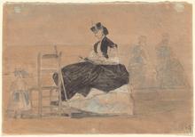 Femme en crinoline sur la plage de Trouville