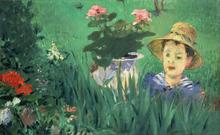Garçon parmi les fleurs