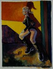 Femme en justaucorps sur fond jaune