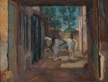 Cheval dans une cour de Ferme