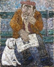 Homme au journal avec son chien