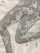 Anne, Genoux gauche-pubis : collant, tatouage, mousse