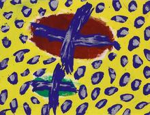 Sans titre, fond jaune, croix bleues - 1980