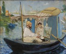 Monet peignant dans son atelier ou Monet sur son bateau