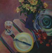 Nature morte à l'assiette jaune et au verre de vin