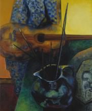 Nature morte à la guitare et au pot de pinceaux