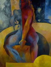 Nu féminin en bleu et rouge