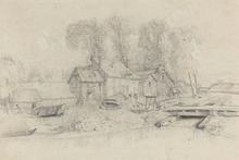 Paysage de rivière aux maisons