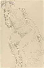 Femme nue assise, penchée à gauche