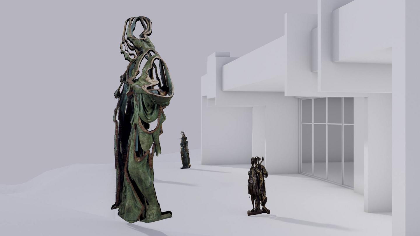 Vue des sculptures devant l'atelier du Bidonville.
