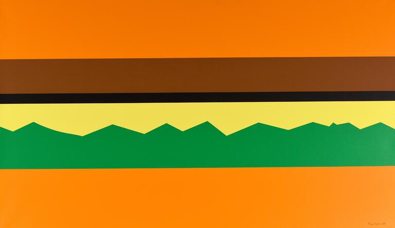 Jean Legros, Toile à bandes (orange, marron, noir), 1975