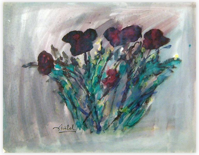 Catalogue raisonné, Edgar Stoëbel, lavis - nature morte aux fleurs — 