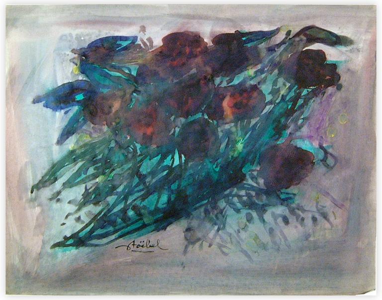 Catalogue raisonné, Edgar Stoëbel, lavis - nature morte aux fleurs — 