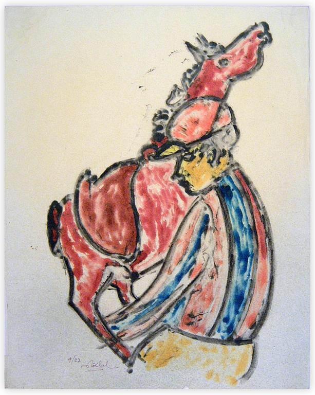 Catalogue raisonné, Edgar Stoëbel, litho 9/27 - "jockey et monture" - hippique — 