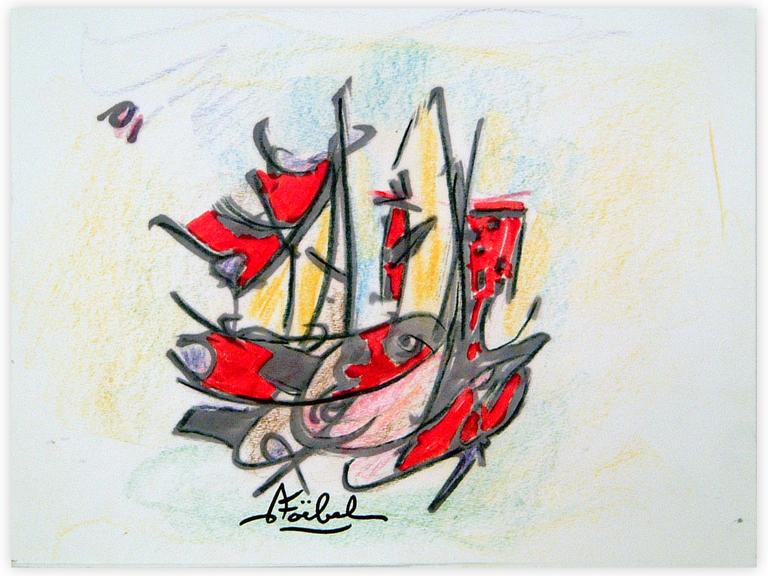 Catalogue raisonné, Edgar Stoëbel, abstract calligraphic boat - "sailing" — 