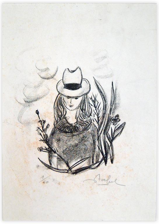 Catalogue raisonné, Edgar Stoëbel, litho 1/40 - "femme au feutre et fleurs" — 