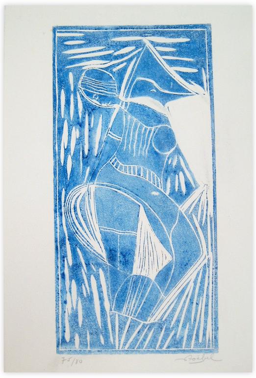 Catalogue raisonné, Edgar Stoëbel, litho (linogravure ?) 75/80 - "femme aux champs" — 