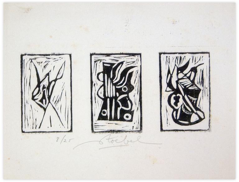 Catalogue raisonné, Edgar Stoëbel, linogravure 8/25 - abstract triptyque — 