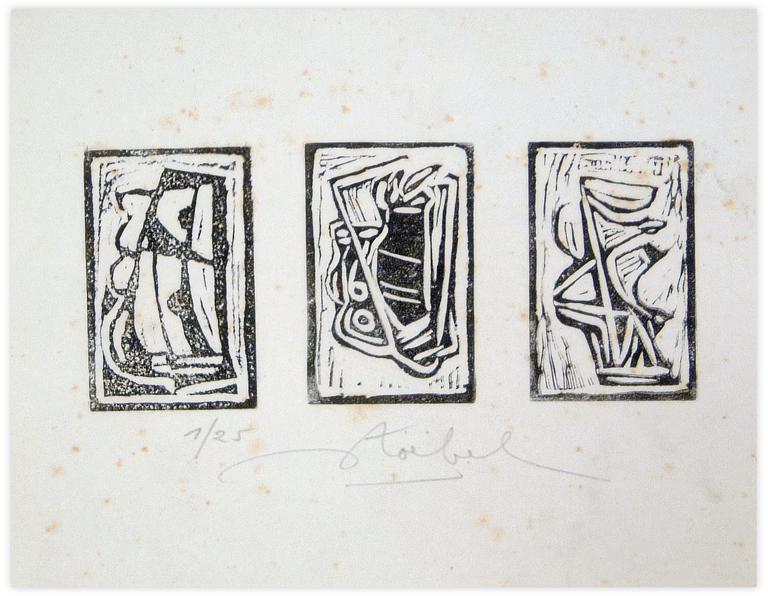 Catalogue raisonné, Edgar Stoëbel, linogravure 1/25 - abstract triptyque — 