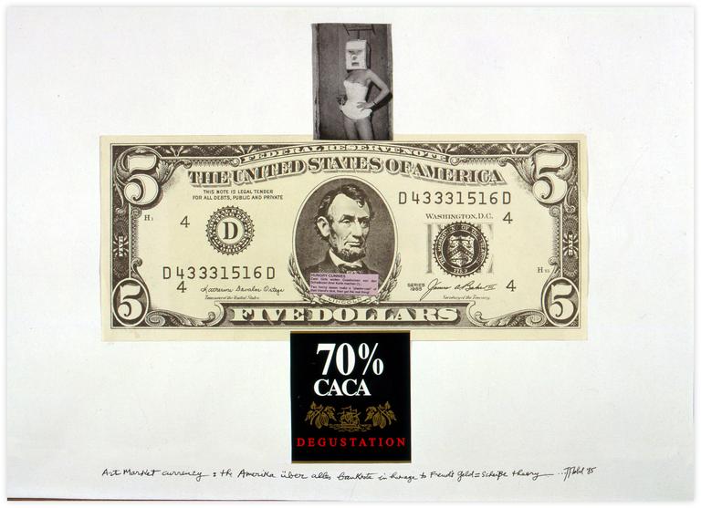 Jean-Jacques Lebel - Art Market currency : the America über alles banknote in homage to Fendis Gold ?? = Scheibe theory - 1985