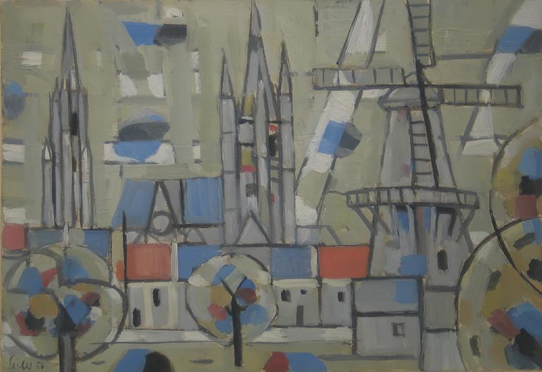 Catalogue raisonné, Hans Seiler, Moulin et églises (Delft), 1956