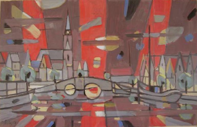 Catalogue raisonné, Hans Seiler, Vue d'une ville avec canaux, 1956