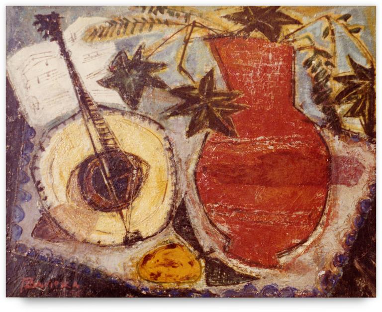 Catalogue raisonné, Henri Baviera, MANDOLINE ET POT ROUGE — 1956