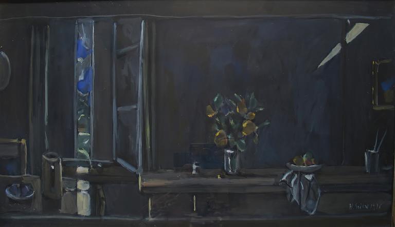 Catalogue raisonné, Hans Seiler, Pétunias et fenêtre ouverte (noir), 1976