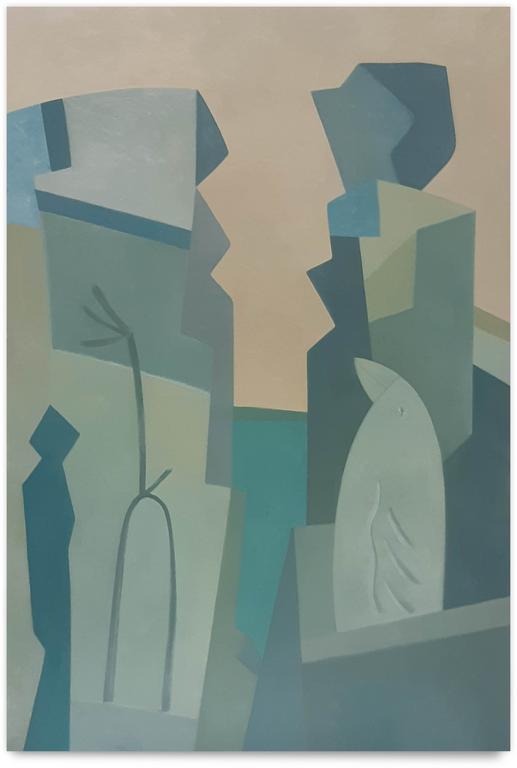 Jean-Paul Thaéron, Peinture "Oiseau, roche, figures" - 1997