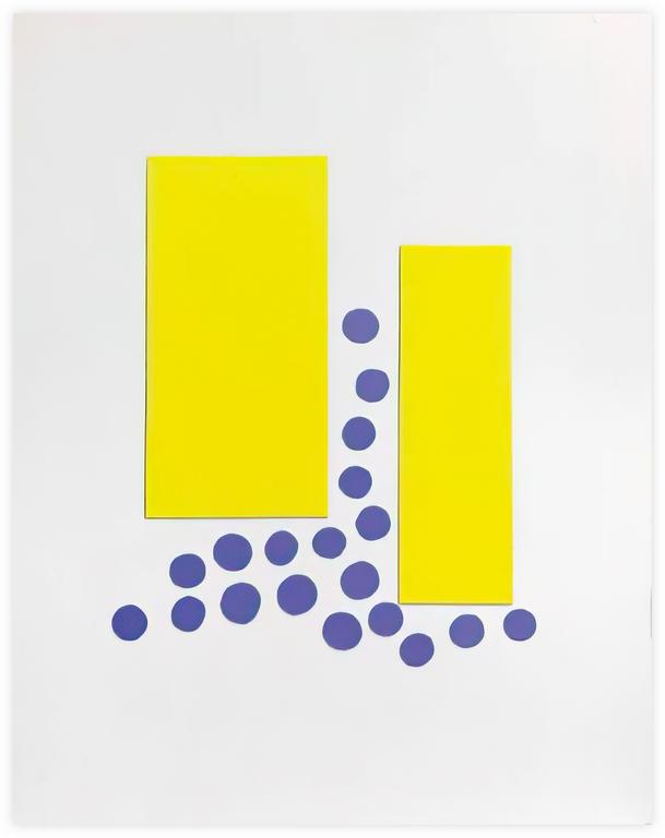 Catalogue raisonné, Albert Chubac, Collage aux deux rectangles jaunes et cercles bleus en mouvement