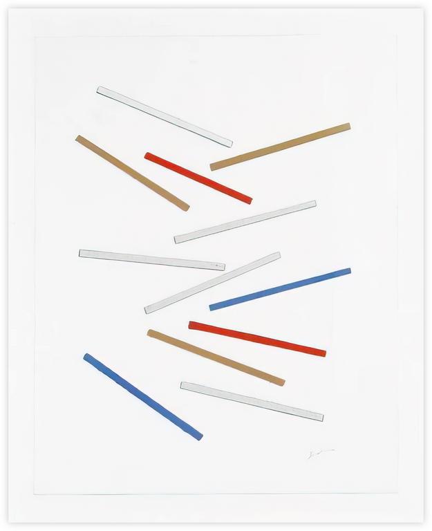 Catalogue raisonné, Albert Chubac, Collage aux baguettes gouachées blanc, rouge, bleu et bois