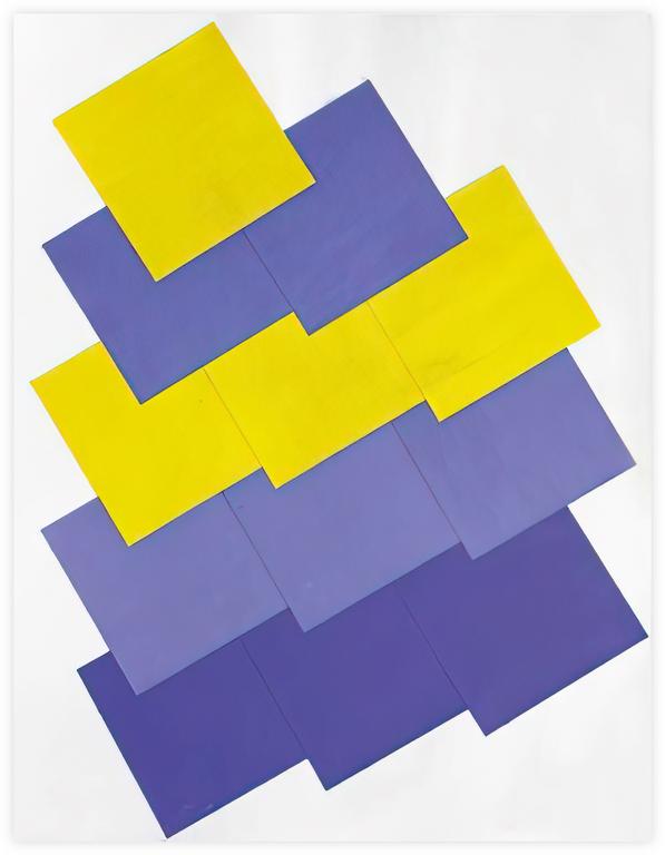 Catalogue raisonné, Albert Chubac, Collage à la superposition de carrés en bleu et en jaune décalés