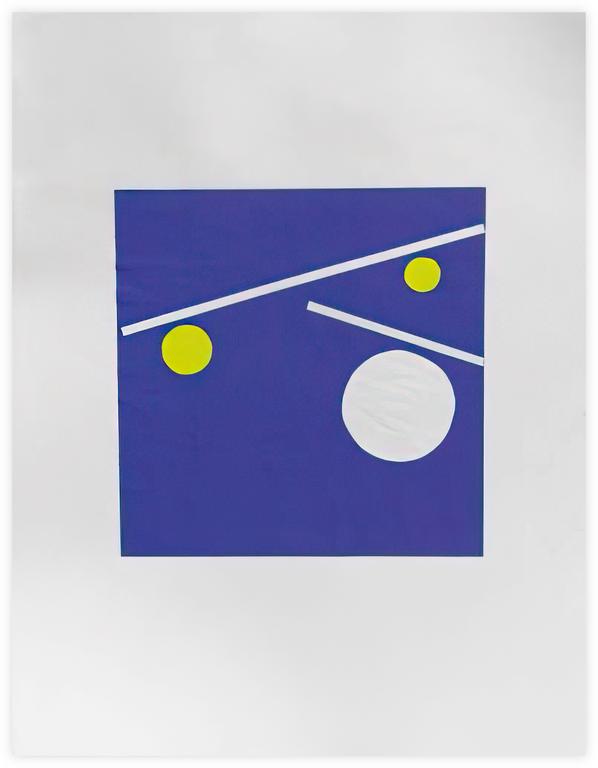 Catalogue raisonné, Albert Chubac, Collage aux deux disques jaunes et un disque blanc sur fond bleu