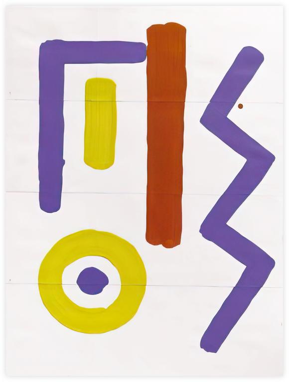 Catalogue raisonné, Albert Chubac, Gouache et collage géométrique au cercle jaune et à l'éclair bleu